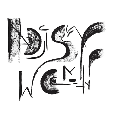 abstract black and white design featuring artistic shapes and letters for the noisy women